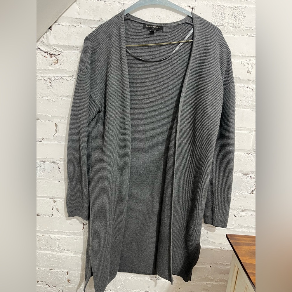 Banana Republic Cotton Blend Long Cardigan - Petite Small - Grey